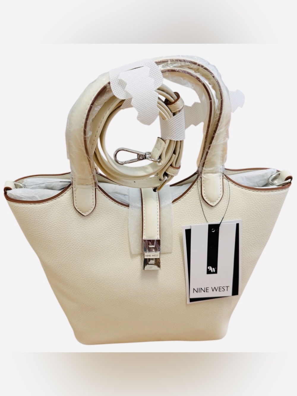 NWT-Nine West Chic Cream Pebbled Tote with Top Handles